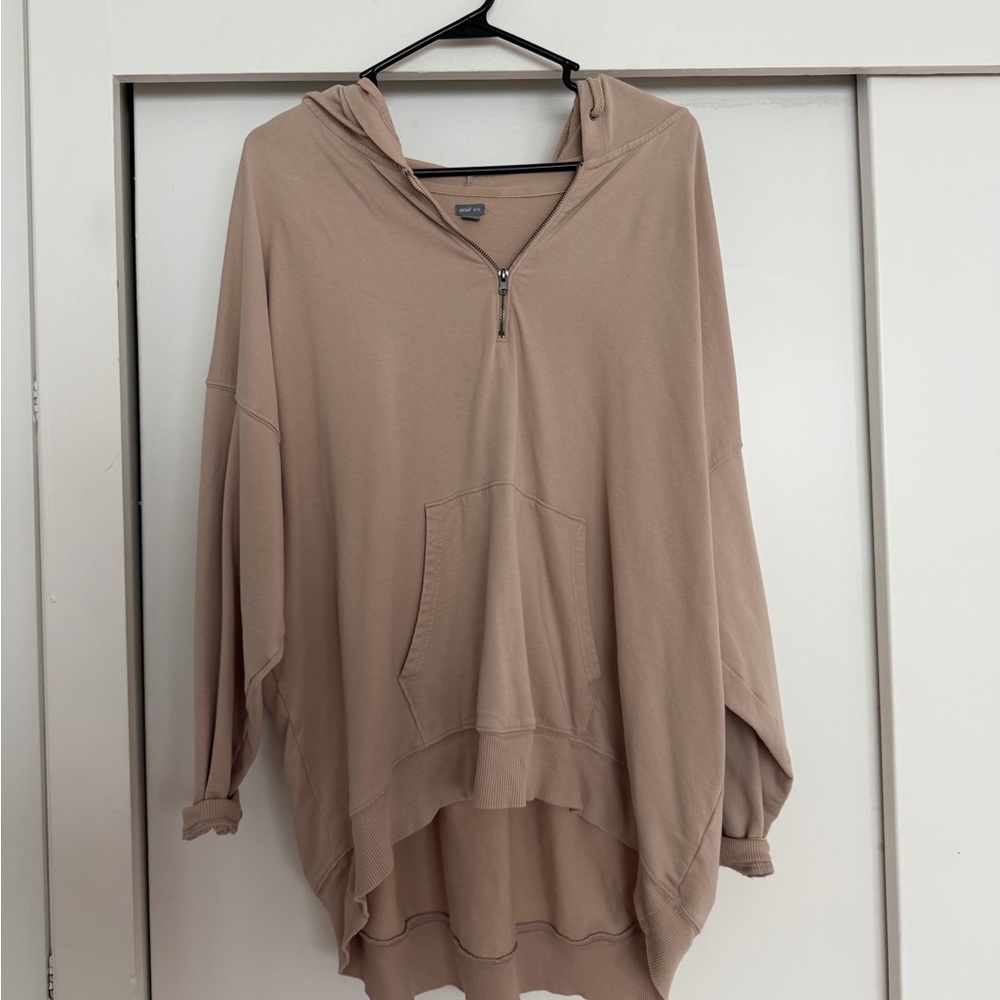 Tan Hooded Pullover with Front Pocket